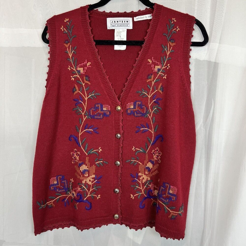 Vintage Jantzen hand embroidered sweater vest sz Lg boho cottagecore hippie